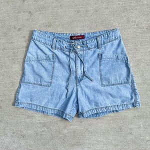 90s LEE Riveted Light Wash Denim Shorts Size 10 Tie Waist